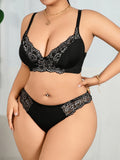 Plus Size Sexy Lace Spliced Lingerie Set, Wireless Seamless Push-up Bra for Full Bust Support