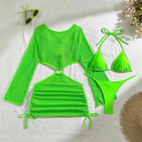 With Long Sleeve Cover Up Halter Bikini Women Swimwear Female Swimsuit Three-pieces Bikini set Bather Bathing Suit Swim V5123