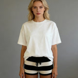 Women Drawstring Waist Soft Loungewear Daily Outfit Bottoms Spring Summer Casual Striped Knit Shorts