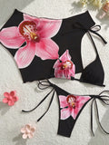 DEKA Flower Printed Short Sleeve Bikini Female Swimsuit Women Swimwear Three-pieces Bikini set Bather Bathing Suit Swim