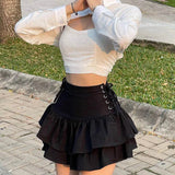 Streetwear Mall Goth Skirt Women Harajuku Y2k E-girl High Waist Bandage Mini Skirt Dark Gothic Punk Emo Alt Club Wear