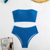 sexy ribbed bandeau bikinis sets two pieces women plain thong high waist swimsuits female bathing suit swimwear tankini biquini