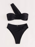 Sexy One Shoulder Bikinis Sets 2024 Women Black Push Up Pleate High Waist Swimsuit Beach Bathing Suit 2 Piece Swimwear Biquini