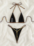 DEKA Sexy Triangle Micro Thong Bikini Set Diamond Swimsuit String Halter Swimwear Women Bead Bathing Suit Extreme Mini Bikini