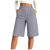 Women's High Waist Cotton Linen Bermuda Shorts Double Breasted Wide Leg Casual Shorts With Pockets Loose Fit Office Summer Short