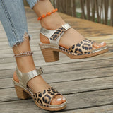 Lightweight Leopard Print Thick Heel Sandals Women Summer High Heels Platform Sandles Woman Ankle Strap Non Slip Beach Sandalias