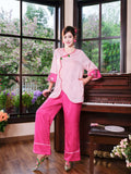 New Chinese style pajamas with breast pads, simulated silk, ice silk home wear, satin jacquard pajamas set