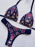 Printed Halter Braided Rope Mini Thong Bikini Female Swimsuit Women Swimwear Two-pieces Bikini Set High Cut Bather Bathing Suit