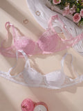 2Pcs/Set Lace Bra for Women Sexy Underwire Push-Up Bra Breathable Mesh Thin Soft Lingerie Adjustable No Lining Women's Bra