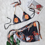 2026 Sexy Three Piece Bikini Set Women Luxe Rhinestone Metal Chain Print Swimwear Swimsuit Bikinis Set Bathing Suit Beach Bikini