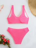 High Waist Bikini 2026 Women Sporty Swimsuit Solid Sexy Striped Swimwear Female Bathers Bathing Swimming Swim Suit Beachwear