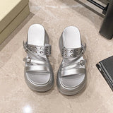 Summer Silver Chunky Platform Sandals Women Fashion Buckle Thick Bottom Slippers Woman Punk Wedges High Heels Sandalias Mujer