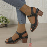 Women's Chunky Heel Sandals Strap Plus Size Shoes Solid Color One Line Fashion Sandals for Women Summer 2026