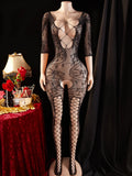 Hot Sexy Lingerie Women Erotic Bodystocking Crotchless Long Sleeve Hollow Fishnet Full Body Stockings Open Crotch Sex Clothes