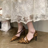 Summer High Heel Women Mules Sandals Fashion Pointed Toe Leopard Shoes Design Style Banquet Party