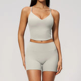 New Yoga Sets Women V Neck Back Criss Cross Sports Tank Top High Waist Butt Lift Shorts Fitness Suit Gym Running Workout Clothes