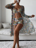 3 Pieces Sexy Print Bikini 2026 Women High Waist Swimsuit & Kimono Swimwear Female Lady Bathing Suit Swimming Summer Beachwear
