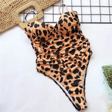 New Sexy High Cut Leopard Push Up Bra Cup One Piece Swimsuit Female Swimwear Women Bather Bandeau Bathing Suit Swim Lady V1654