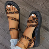 Women's Leopard Flock Platform Sandals Summer New Wedge Clip Toe Sandal Ladies Fashion 2025 Thick Bottom Non Slip Snadal Mujer