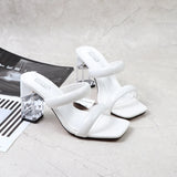 2025 Women's Shoes Summer Women Sandals Casual Shoe 8cm Heels Comfort Square Heel Slippers Footwear Female Crystal Thick Heels