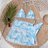 4 Colors Sexy Bikini Set 3-Piece Swimwear Swimsuit Women Halter Print Bikinis Set Bathing Suit Beach Bikini Trajes De Bano Mujer