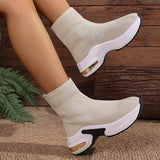 2025 Thick Bottom Knitted Ankle Boots Women Comfort Breathable Platform Sock Shoes Woman Plus Size Wedges Short Booties Mujer