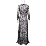 Sexy See Through Lace Long Dresses For Women Deep V-neck Solid Color Maxi Dress Fashion Streetwear Party Night Club Vestidos New