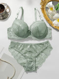 Two Pieces Transparent Floral Bras Panties Set Clothing Sexy Underwire Push Up Lingeries For Women lace bra A2123