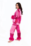 Women New Year Pajamas Set Christmas Party Loungewear Long Sleeve Feather Shirt Pants Sleepwear Santa Claus Night Wears Pyjamas