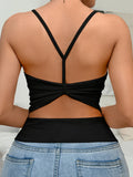 Summer Women's Sleeveless Tank Top Ribbed and Padded Bra Solid Crisscross Back Vest Tank Top Female Vest Tops Camis