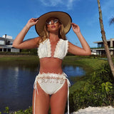 New Halter Bikini High Leg Swimsuit Swimwear Women Deep Back Two-Piece Separates Bikini Sets Strappy Bathing Suits