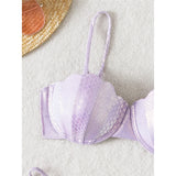 Scalloped Snake Skin Thong Bikini Female Swimsuit Women Swimwear Two-Pieces Bikini Set Bra Cup Bather Bathing Suit Swim V4650