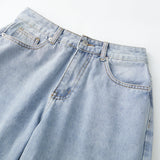 Summer Women Wide Leg Cropped Jeans High Waist Loose Fit Mid Pants Daily Casual Denim Pants Streetwear