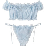 Porn Women Sexy Lingerie Off Shoulder Bralette Strapless Ruffles Bra and Panty Sets Female Transparent Underwear