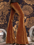 new European and American high-waisted slim shiny silver drape gold velvet bell-bottom casual pants