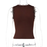 FDYOUI Deep V-neck Sleeveless Tank Tops Y2K Woman Clothes 2026 Summer Lace Patchwork T-shirt Girls Slim Corset Top Streetwear