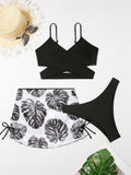 3 Pieces Bikini 2026 Women Black Swimwear Female Sexy Swimsuit With Beach Skirt Bathers Bathing Swimming Swim Suit Beachwear