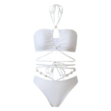 3 Pieces Halter Bikini 2026 & Beach Dress Bandage Swimsuit Women Sexy Swimwear Female Bather Swimming Bathing Swimming Swim Suit