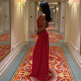 FDYOUI Sexy Halter Neck Backless Wedding Party Dress Women 2026 Summer Hollow Out Lace-up Long Maxi Evening Dresses Red Gowns