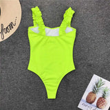 6 Colors Frill Trim Ruffled Sexy Women Swimwear One Piece Swimsuit Female Ribbed Bather Bathing Suit Swim Wear Monokini V1668