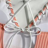V Neck Wrinkled Ribbed Cross Backless One Piece Swimsuit Women Swimwear Female High Leg Cut Monokini Bather Bathing Suit Swim
