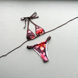 Boho Style Women's Floral Print Swimsuit Sexy Backless Lace-up Swimwear Push Up Thong Bathing Suit Female Bikini Set Beachwear