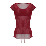 Women Summer Y2K Aesthetic Tops Lace Trim Cap Sleeve Low Cut Shirts Vintage Casual Sexy Tops and Blouses Female