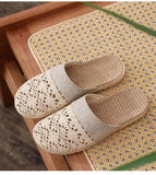Women Indoor Linen Slippers 2025 Spring Summer Shoes Anti-slip Light Weight Breathable Lace Couples Home Floor Slides