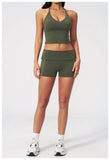 Color Blocked Yoga Suit 2 Pieces Women Slim Sports Tank Top High Waist Leggings Shorts Outfit Tight Outdoor Running Fitness Suit