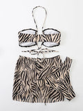 3pack Zebra Stripe Bikini Women Lace Up Swimsuit Beach Skirt 2026 Swimwear Female Padded Bathing Suit Swimming Beachwear Summer