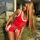 European and American 2026 Spring and Summer Casual Contrast Color Halter Backless Top High Waist Butt Lifting Shorts Set