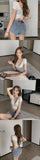 Korean Style Women's Tank Top Y2k Streetwear Solid Color Short Sleeved Crop Top Lady Summer Slim Fit Homewear Elastic Skinny Tee