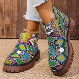 Fashion Snake Print Ankle Boots Women Spring Autumn Plus Size 36-43 Platform Boots for Woman Zipper Up Round Toe Botas Lady