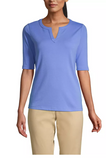 Lands End Womens Cotton Polyester Modern Half Sleeve Splitneck, Medium